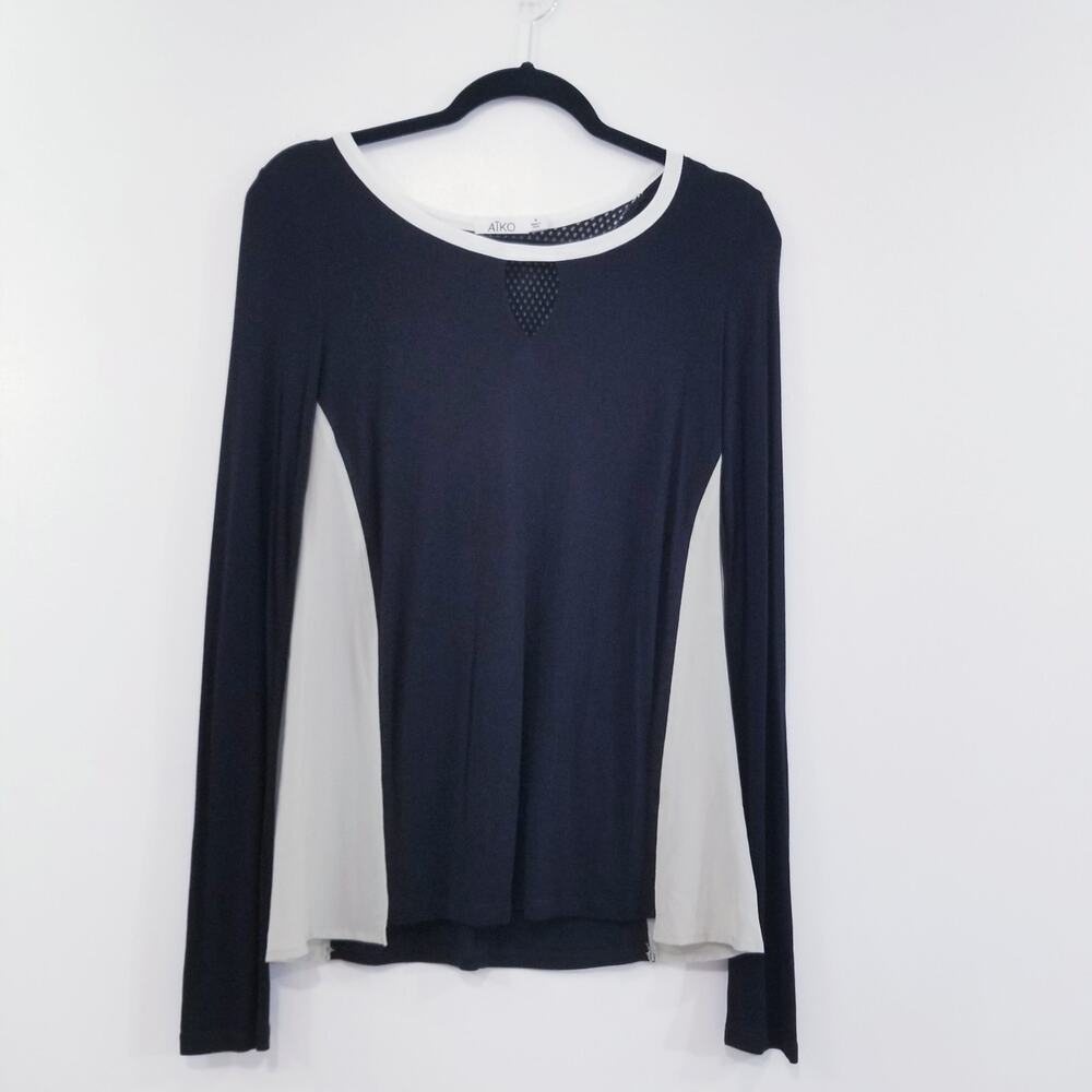 AIKO Trudie Silk & Leather Keyhole Blouse
